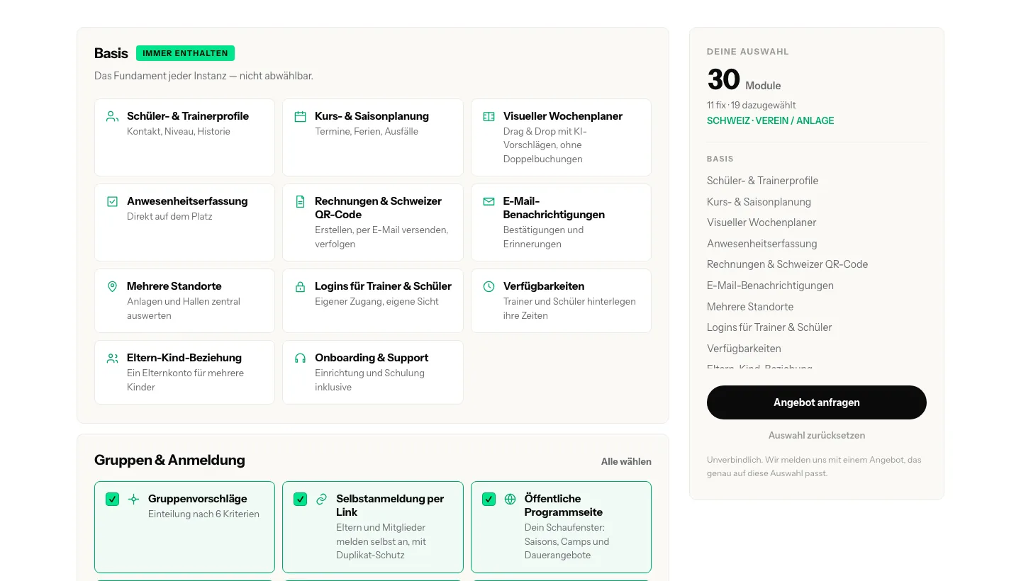 Konfigurator mit gewählten Modulen