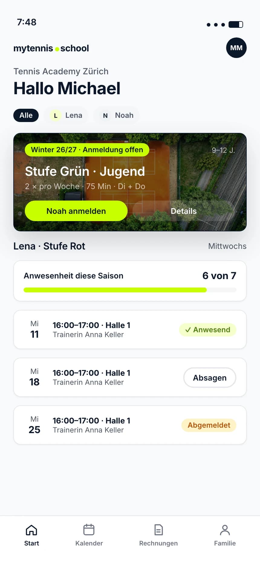 Elternportal auf dem Handy: Programm anmelden, Anwesenheit sehen, Training absagen